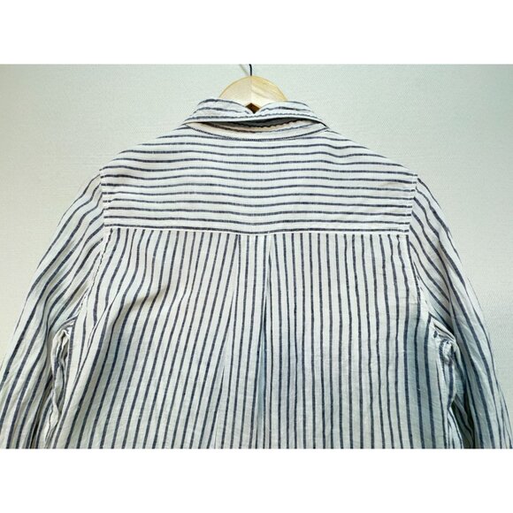 Tahari Womens Stripe Linen Button-Up Shirt Size M Blue White Casual Workwear - Picture 11 of 13